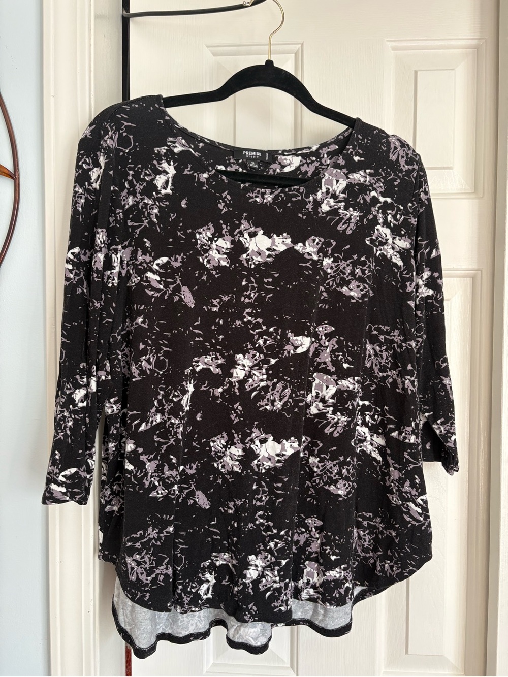 Premise Black Tunic with Lilac & White Abstract Floral Print